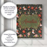 Personalised Name Cute Christmas Stockings Custom  Unique Gift Idea Elegant Feature Canvas Wall Art Print Decor Picture Ready to Hang