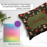 Custom Name Christmas Stockings Candy Canes Holly Floral Pattern Square Filled Cushion Throw Pillow Sofa Bed Home Decor Zip Washable UK Made