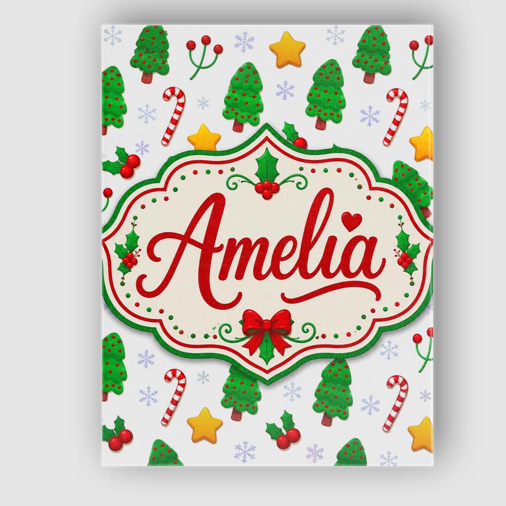 Personalised Name Cute Christmas Trees Custom  Modern Room Accent Elegant Feature Canvas Wall Art Print Decor Picture Ready to Hang
