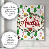 Personalised Name Cute Christmas Trees Custom  Modern Room Accent Elegant Feature Canvas Wall Art Print Decor Picture Ready to Hang