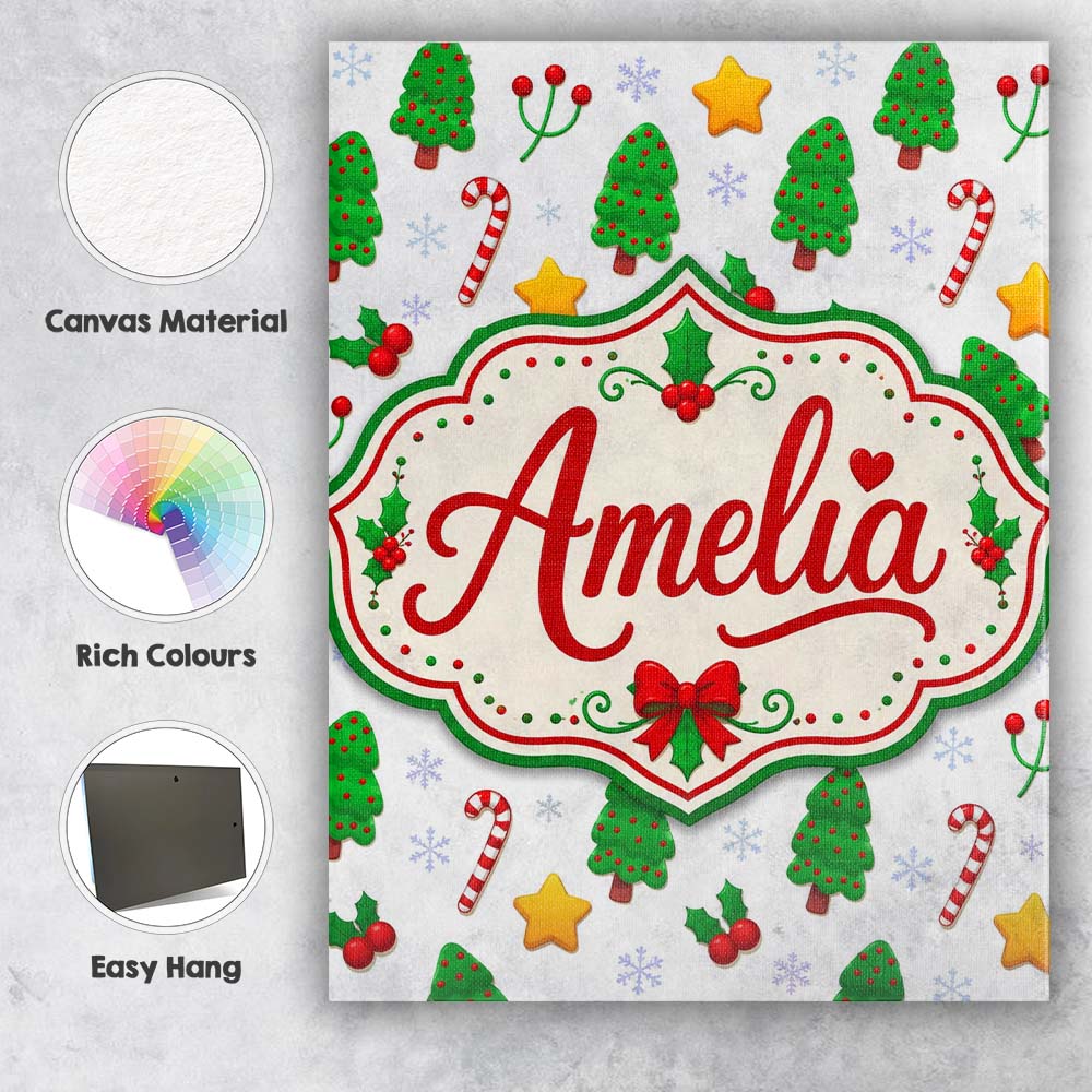 Personalised Name Cute Christmas Trees Custom  Modern Room Accent Elegant Feature Canvas Wall Art Print Decor Picture Ready to Hang