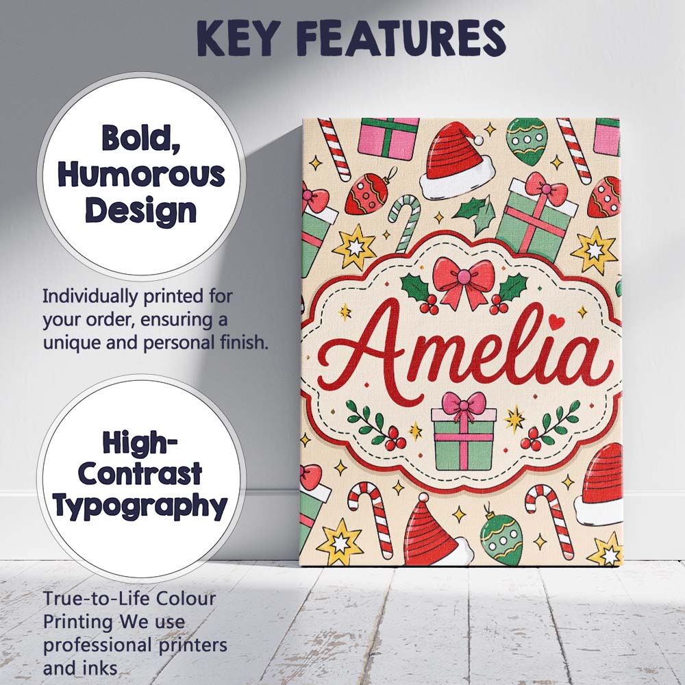 Personalised Name Cute Christmas Gifts Custom  Modern Room Accent Elegant Feature Canvas Wall Art Print Decor Picture Ready to Hang