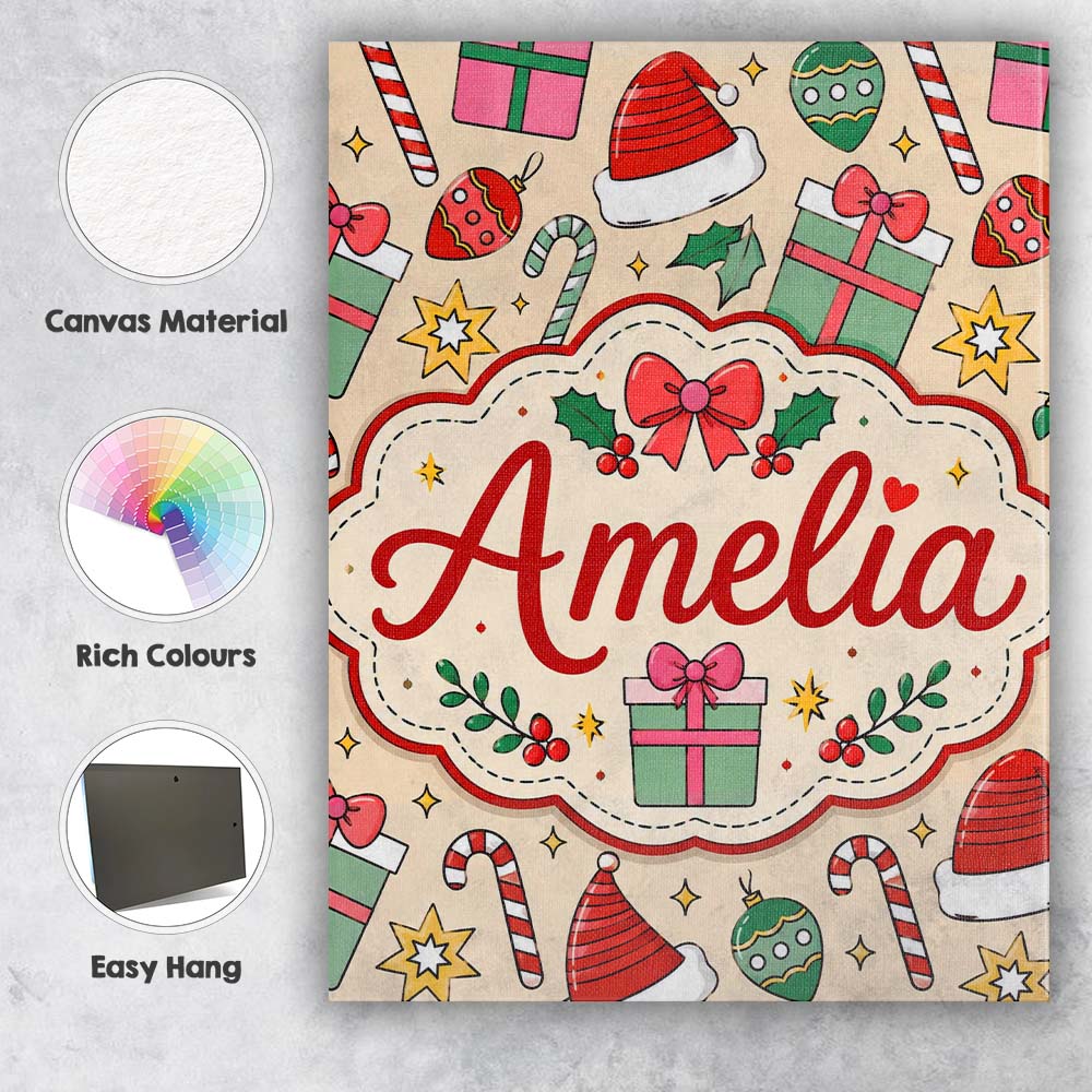 Personalised Name Cute Christmas Gifts Custom  Modern Room Accent Elegant Feature Canvas Wall Art Print Decor Picture Ready to Hang