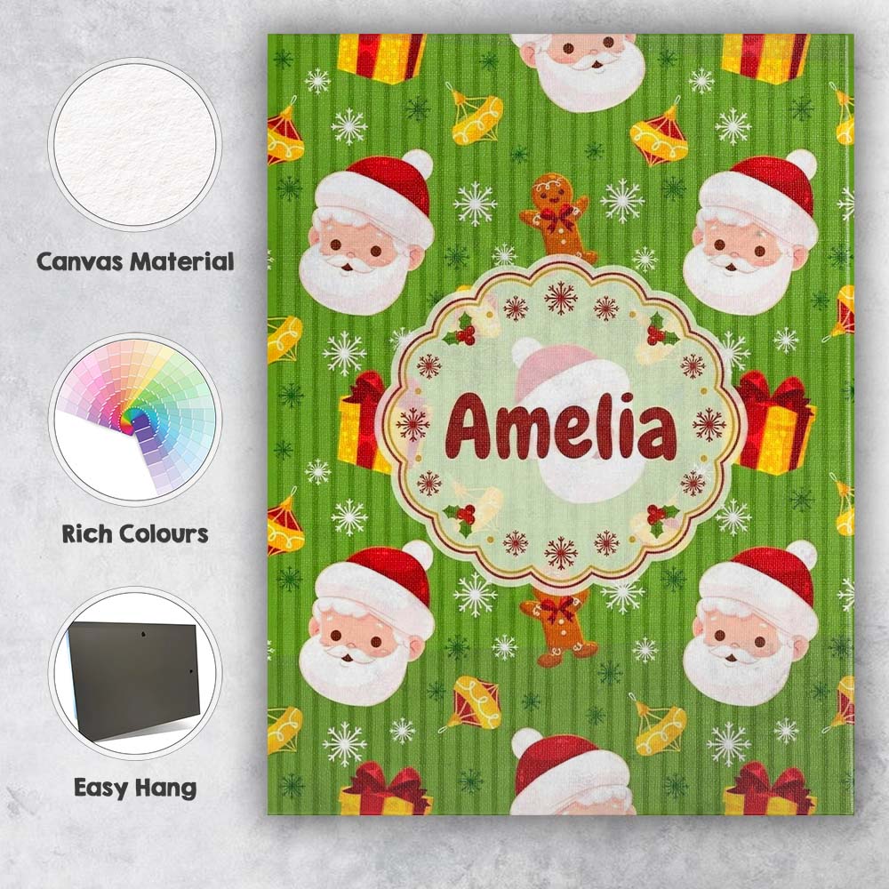 Personalised Name Cute Santa Claus Gingerbread Gift Snowflake Premium Decorative Design Canvas Wall Art Print Decor Picture Ready to Hang