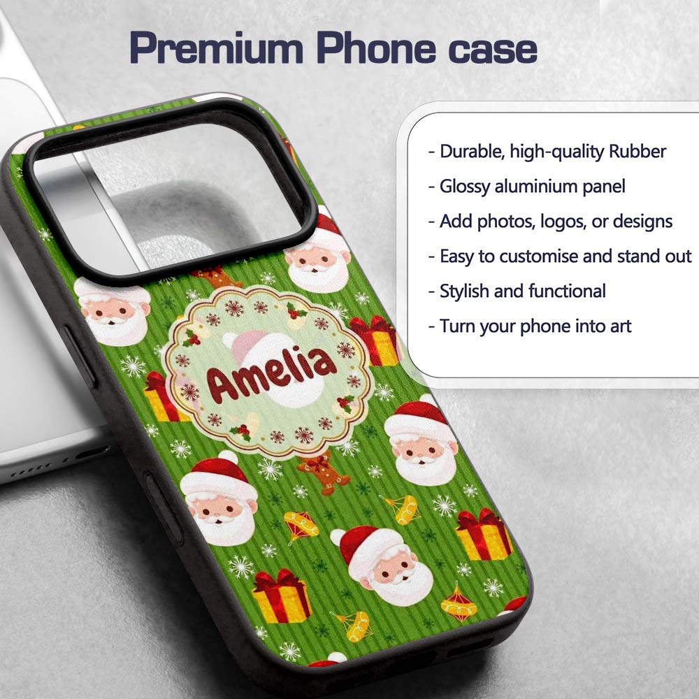 Cute Santa Claus Gingerbread Gift Printed Design Custom Name Protective Phone Case Mobile Cover Durable Everyday Smartphone Shock Resistant