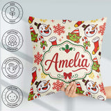 Custom Name Snowman Elf Cane Christmas Stocking Festive Seamless Square Filled Cushion Throw Pillow Sofa Bed Home Decor Zip Washable UK Made