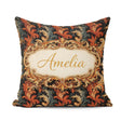 Custom Name Orange Gold Floral Dark Background Luxury Ornamental Square Filled Cushion Throw Pillow Sofa Bed Home Decor Zip Washable UK Made