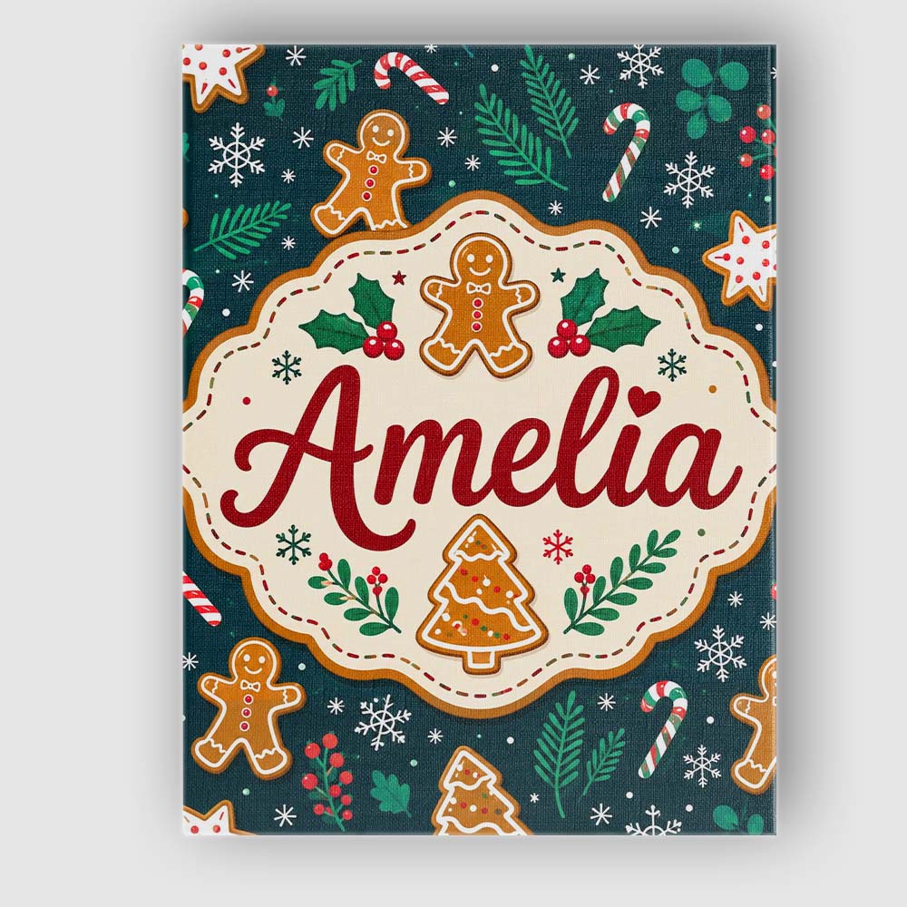 Personalised Name Cute Gingerbread Cookies Custom  Unique Gift Idea Elegant Feature Canvas Wall Art Print Decor Picture Ready to Hang