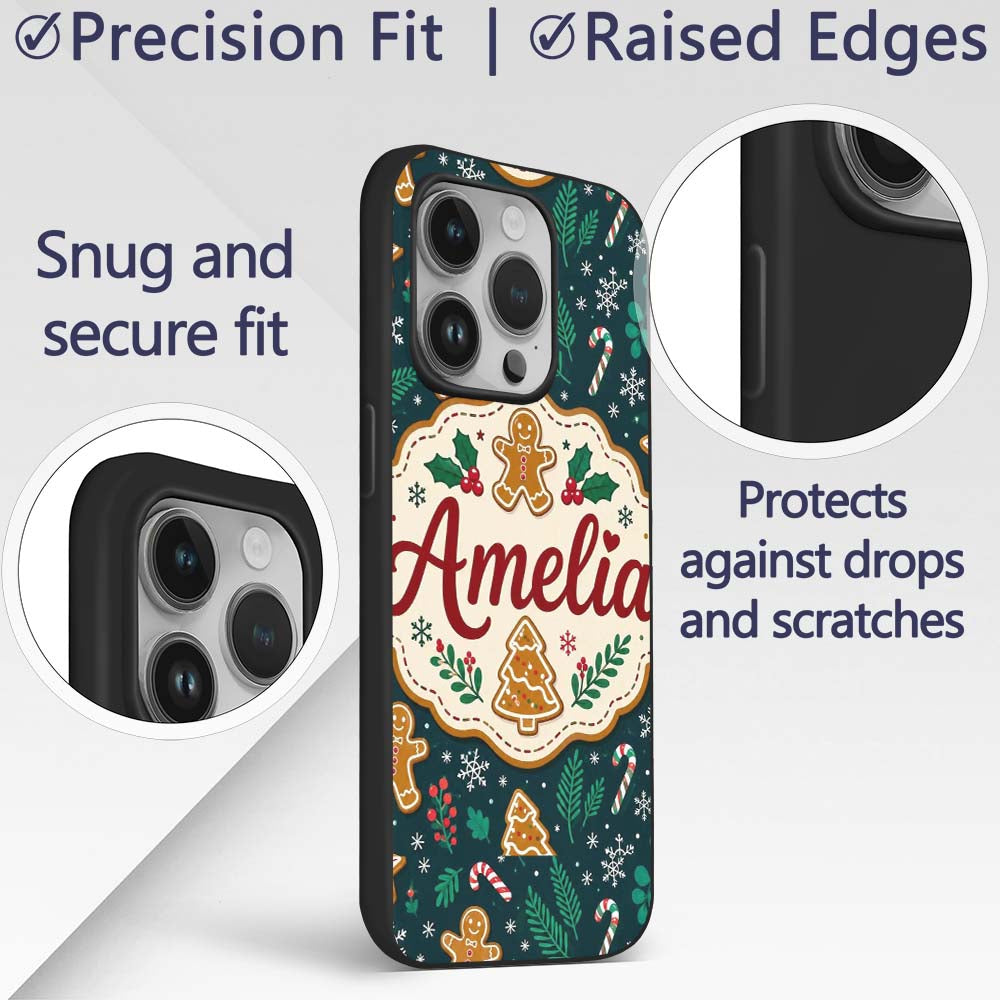Cute Gingerbread Cookies Candy Printed Design Custom Name Protective Phone Case Mobile Cover Durable Everyday Smartphone Shock Resistant
