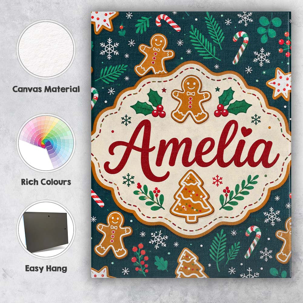 Personalised Name Cute Gingerbread Cookies Custom  Unique Gift Idea Elegant Feature Canvas Wall Art Print Decor Picture Ready to Hang