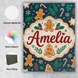 Personalised Name Cute Gingerbread Cookies Custom  Unique Gift Idea Elegant Feature Canvas Wall Art Print Decor Picture Ready to Hang