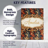 Personalised Name Orange Gold Baroque Floral Dark Background Luxury Custom Canvas Wall Art Print Decor Picture Ready to Hang