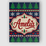 Personalised Name Cute Knitted Reindeer Custom  Modern Room Accent Elegant Feature Canvas Wall Art Print Decor Picture Ready to Hang