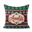 Custom Name Cute Knitted Reindeer Nordic Winter Seamless Pattern Square Filled Cushion Throw Pillow Sofa Bed Home Decor Zip Washable UK Made