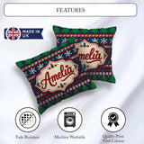Custom Name Cute Knitted Reindeer Nordic Winter Seamless Pattern Square Filled Cushion Throw Pillow Sofa Bed Home Decor Zip Washable UK Made