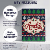 Personalised Name Cute Knitted Reindeer Custom  Modern Room Accent Elegant Feature Canvas Wall Art Print Decor Picture Ready to Hang