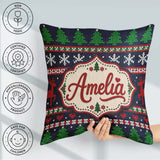 Custom Name Cute Knitted Reindeer Nordic Winter Seamless Pattern Square Filled Cushion Throw Pillow Sofa Bed Home Decor Zip Washable UK Made