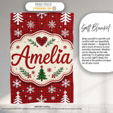 Cute Red Nordic Snowflake Christmas Tree Festive Seamless Pattern  Personalised Custom Name Super Soft Fleece Blanket Bed Sofa Throw