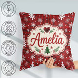 Custom Name Red Nordic Snowflake Christmas Tree Festive Seamless Square Filled Cushion Throw Pillow Sofa Bed Home Decor Zip Washable UK Made