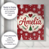 Personalised Name Cute Red Nordic Snowflake Custom  Bespoke Interior Contemporary Canvas Wall Art Print Decor Picture Ready to Hang