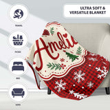 Cute Red Nordic Snowflake Christmas Tree Festive Seamless Pattern  Personalised Custom Name Super Soft Fleece Blanket Bed Sofa Throw