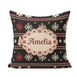 Custom Name Cute Nordic Snowflake Christmas Tree Winter Seamless Square Filled Cushion Throw Pillow Sofa Bed Home Decor Zip Washable UK Made