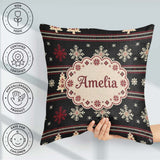 Custom Name Cute Nordic Snowflake Christmas Tree Winter Seamless Square Filled Cushion Throw Pillow Sofa Bed Home Decor Zip Washable UK Made