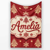 Cute Red Knitted Christmas Tree Snowflake Nordic Seamless Pattern  Personalised Custom Name Super Soft Fleece Blanket Bed Sofa Throw