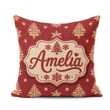 Custom Name Red Knitted Christmas Tree Snowflake Nordic Seamless Square Filled Cushion Throw Pillow Sofa Bed Home Decor Zip Washable UK Made