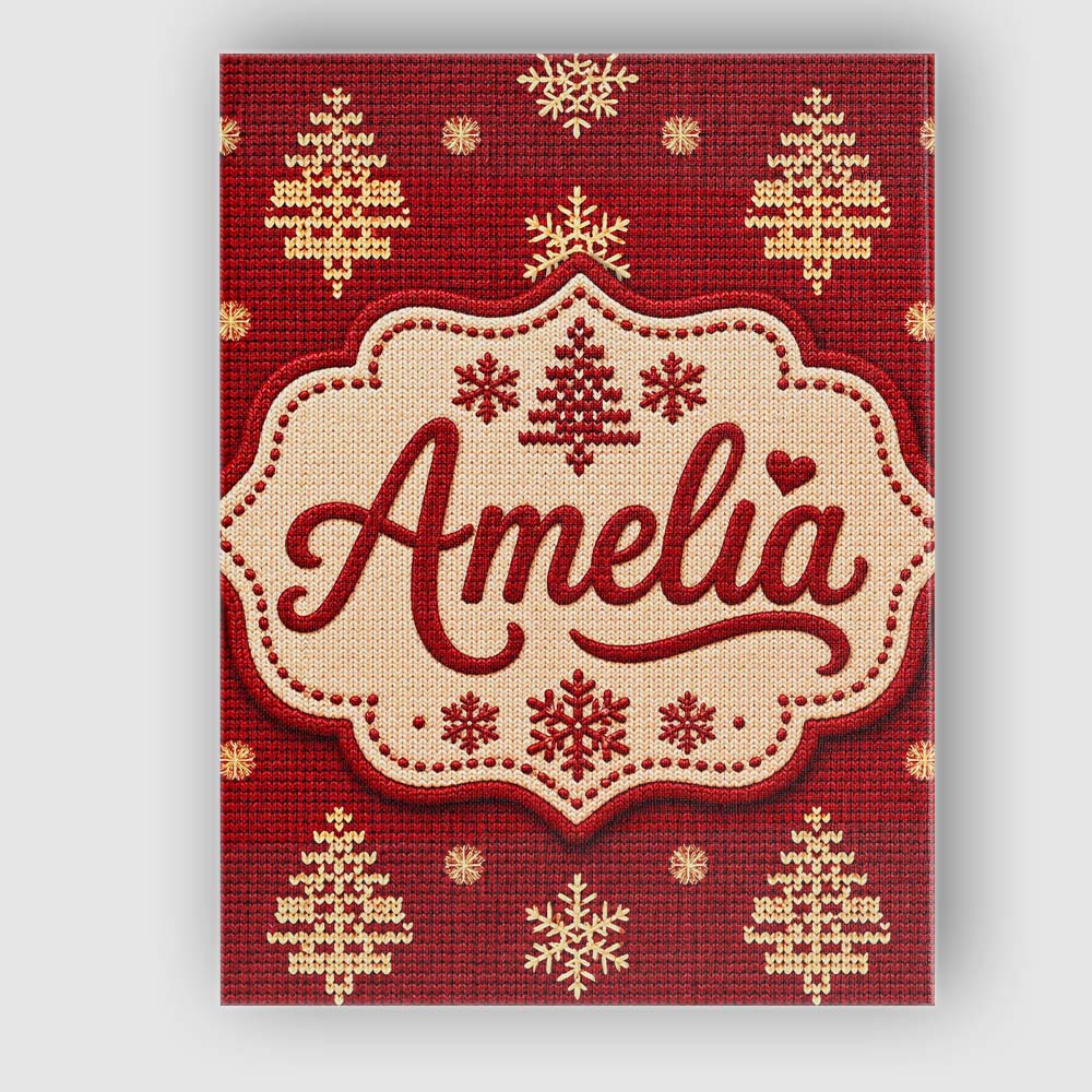 Personalised Name Cute Red Knitted Christmas Custom Bespoke  Contemporary Display Canvas Wall Art Print Decor Picture Ready to Hang