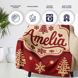 Cute Red Knitted Christmas Tree Snowflake Nordic Seamless Pattern  Personalised Custom Name Super Soft Fleece Blanket Bed Sofa Throw