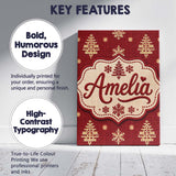 Personalised Name Cute Red Knitted Christmas Custom Bespoke  Contemporary Display Canvas Wall Art Print Decor Picture Ready to Hang