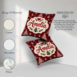 Custom Name Red Knitted Christmas Tree Snowflake Nordic Seamless Square Filled Cushion Throw Pillow Sofa Bed Home Decor Zip Washable UK Made