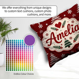 Custom Name Red Knitted Christmas Tree Snowflake Nordic Seamless Square Filled Cushion Throw Pillow Sofa Bed Home Decor Zip Washable UK Made
