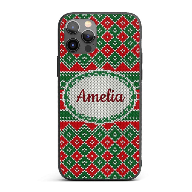 Cute Green Red Knitted Gift Box Nordic Christmas Custom Name Protective Phone Case Mobile Cover Durable Everyday Smartphone Shock Resistant