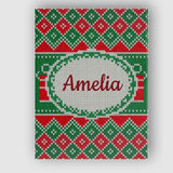 Personalised Name Cute Green Red Knitted Custom  Unique Gift Idea Elegant Feature Canvas Wall Art Print Decor Picture Ready to Hang
