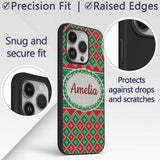 Cute Green Red Knitted Gift Box Nordic Christmas Custom Name Protective Phone Case Mobile Cover Durable Everyday Smartphone Shock Resistant