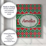 Personalised Name Cute Green Red Knitted Custom  Unique Gift Idea Elegant Feature Canvas Wall Art Print Decor Picture Ready to Hang