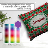 Custom Name Cute Green Red Knitted Box Nordic Christmas Seamless Square Filled Cushion Throw Pillow Sofa Bed Home Decor Zip Washable UK Made