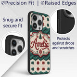 Cute Festive Knitted Texture Red Green White Cozy Custom Name Protective Phone Case Mobile Cover Durable Everyday Smartphone Shock Resistant