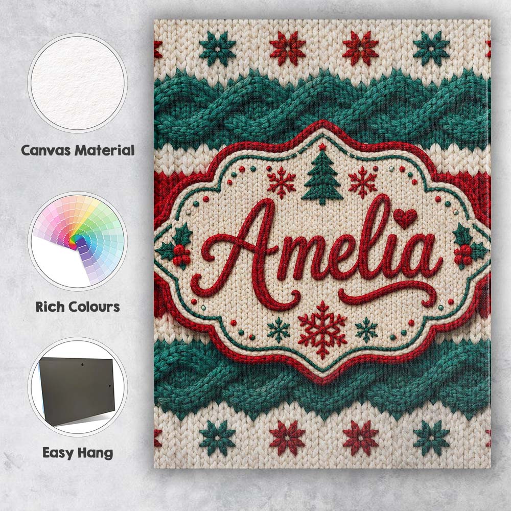 Personalised Name Cute Festive Knitted Custom  Modern Room Accent Elegant Feature Canvas Wall Art Print Decor Picture Ready to Hang