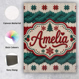 Personalised Name Cute Festive Knitted Custom  Modern Room Accent Elegant Feature Canvas Wall Art Print Decor Picture Ready to Hang