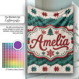 Cute Festive Knitted Texture Red Green White Cozy Seamless Pattern  Personalised Custom Name Super Soft Fleece Blanket Bed Sofa Throw