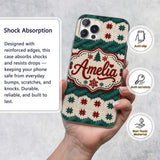 Cute Festive Knitted Texture Red Green White Cozy Custom Name Protective Phone Case Mobile Cover Durable Everyday Smartphone Shock Resistant
