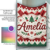 Cute Handmade Wool Knit Red Green White Cozy Seamless Pattern Lovely  Personalised Custom Name Super Soft Fleece Blanket Bed Sofa Throw