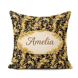 Custom Name Classic Gold Baroque Seamless Pattern Elegant Luxury Square Filled Cushion Throw Pillow Sofa Bed Home Decor Zip Washable UK Made