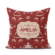 Custom Name Nordic Knitted Christmas Tree Snowflake Red Seamless Square Filled Cushion Throw Pillow Sofa Bed Home Decor Zip Washable UK Made