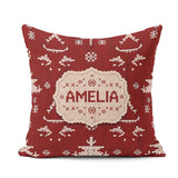 Custom Name Nordic Knitted Christmas Tree Snowflake Red Seamless Square Filled Cushion Throw Pillow Sofa Bed Home Decor Zip Washable UK Made