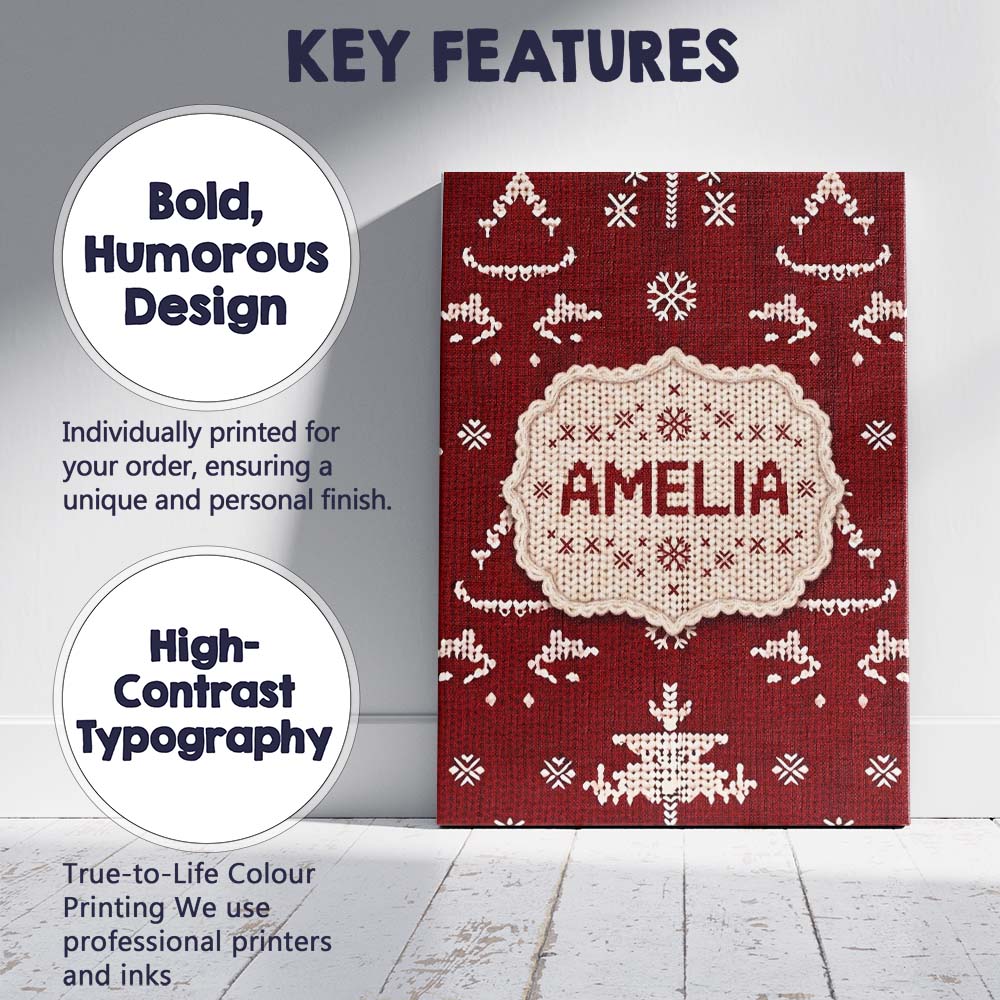 Personalised Name Cute Nordic Knitted Custom Modern Room Accent Creative Decorator Style Canvas Wall Art Print Decor Picture Ready to Hang