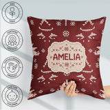 Custom Name Nordic Knitted Christmas Tree Snowflake Red Seamless Square Filled Cushion Throw Pillow Sofa Bed Home Decor Zip Washable UK Made